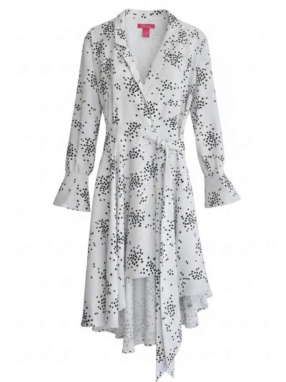 Catherine Malandrino White Wrap Dress with Black Dot Print Hi Low SZ 10